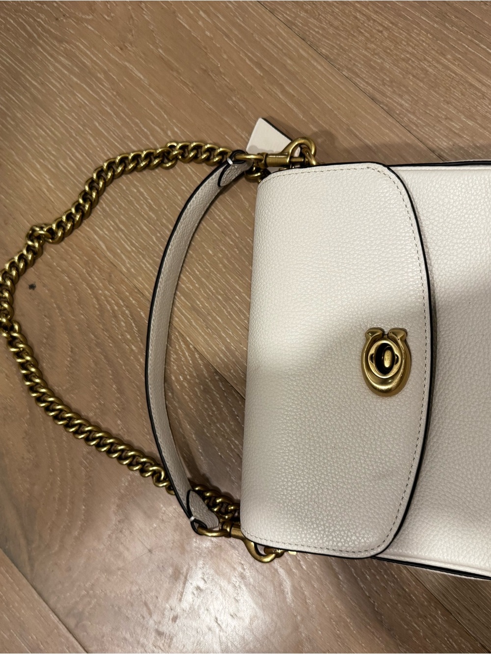 Coach White Pebbled Leather Shoulder Bag with Gold Chain
